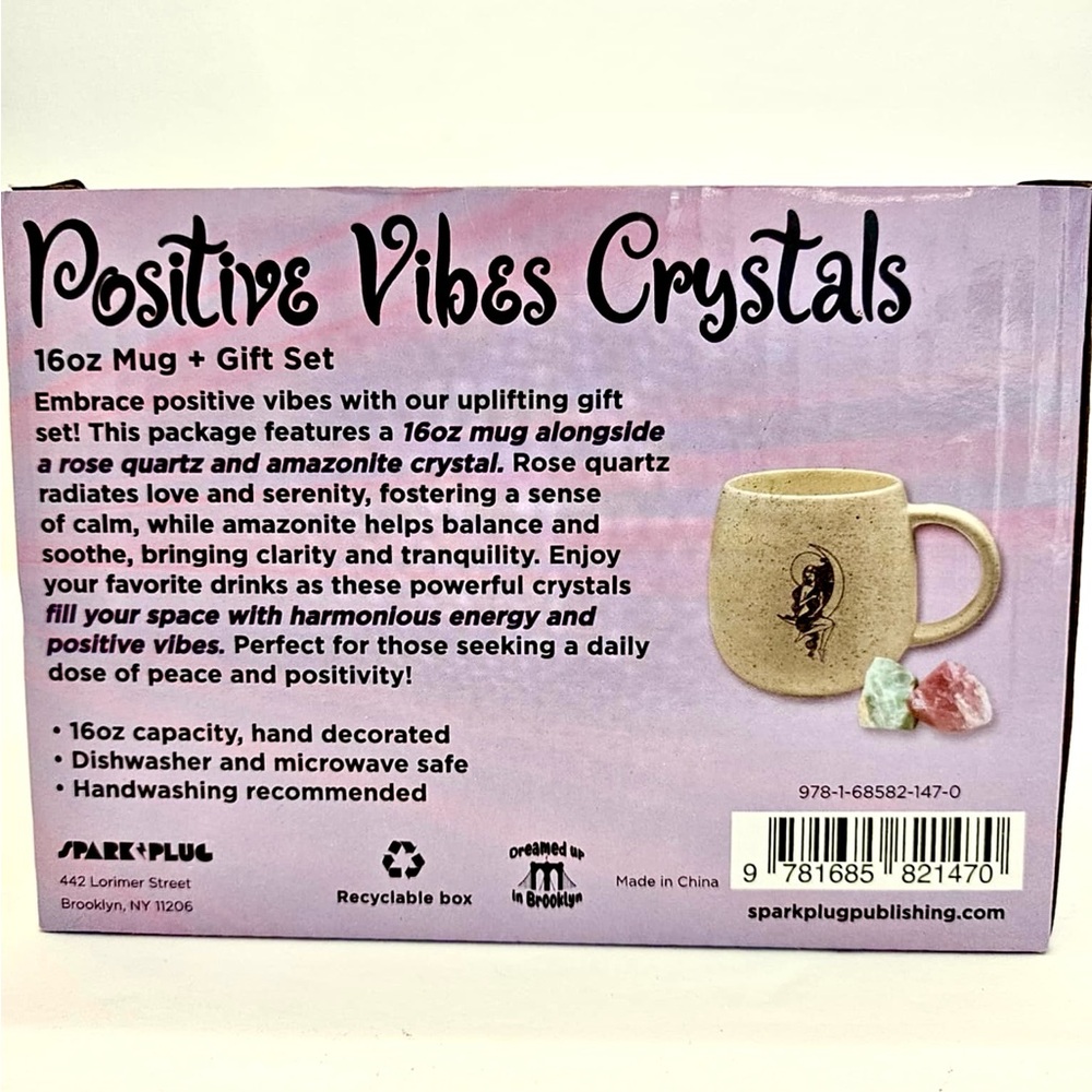 NEW Mug Gift Set with Healing Crystals Positive Vibes Spark Plug Coffee tea 16oz - Picture 2 of 6